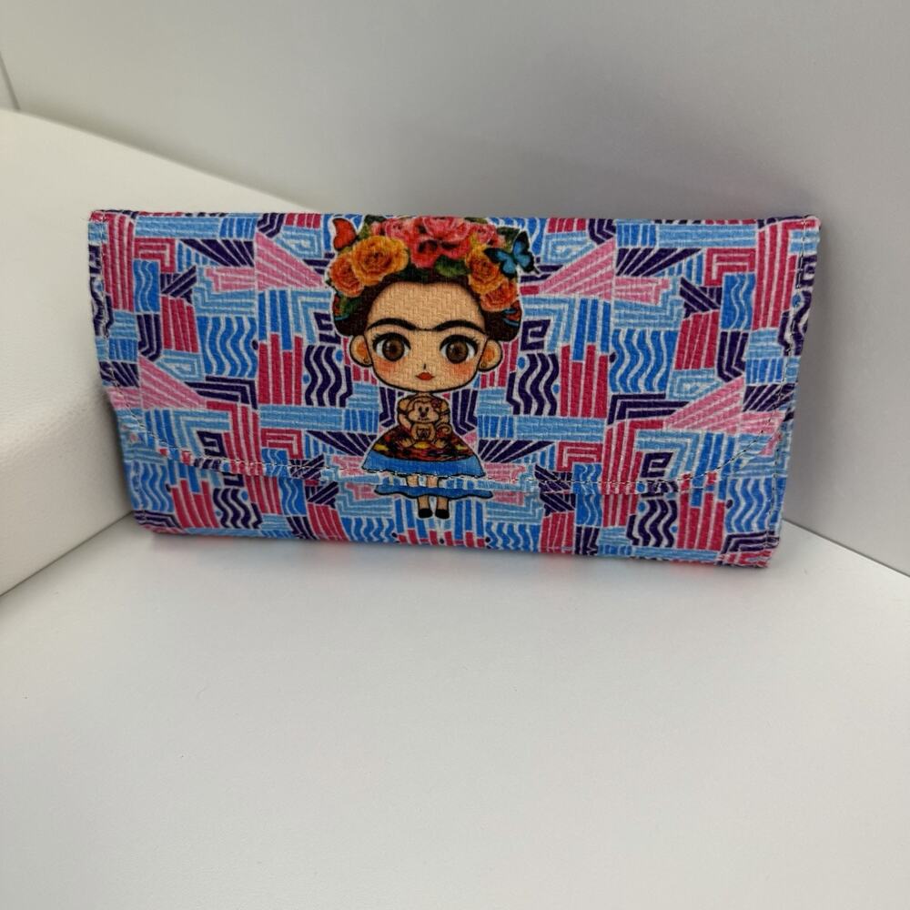 Frida Kahlo Mexican Knit Tri-Fold Mirror Wallet Traditional Artesanal Folkloric